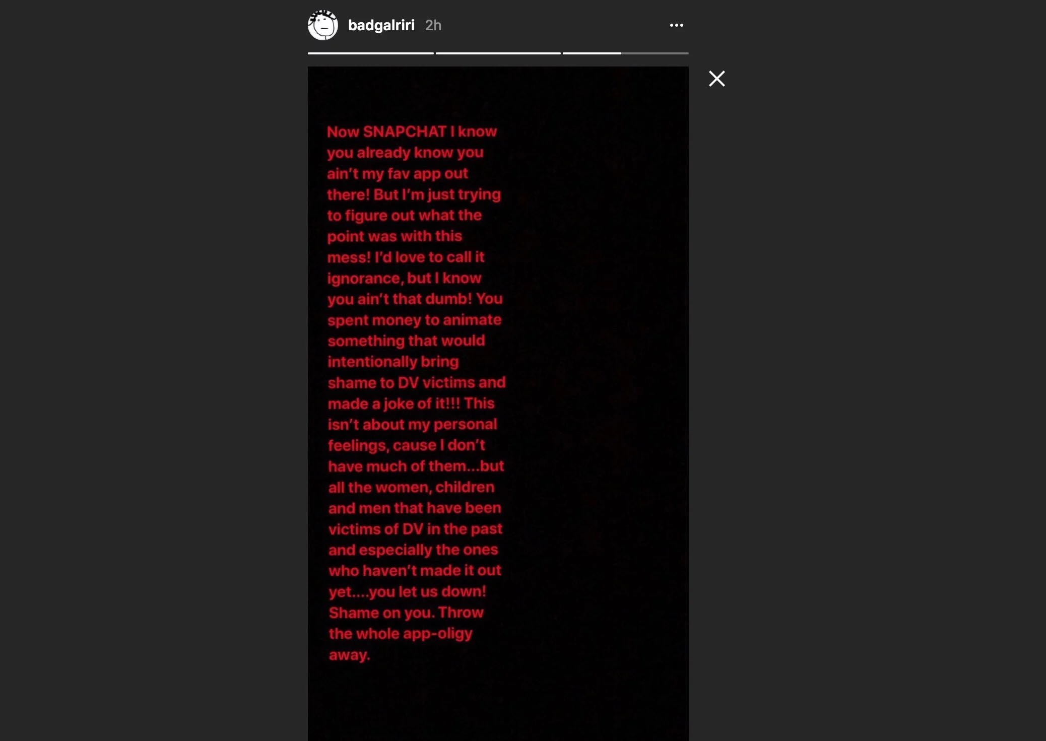 Rihanna bashes Snapchat over an ad that mocked domestic violence