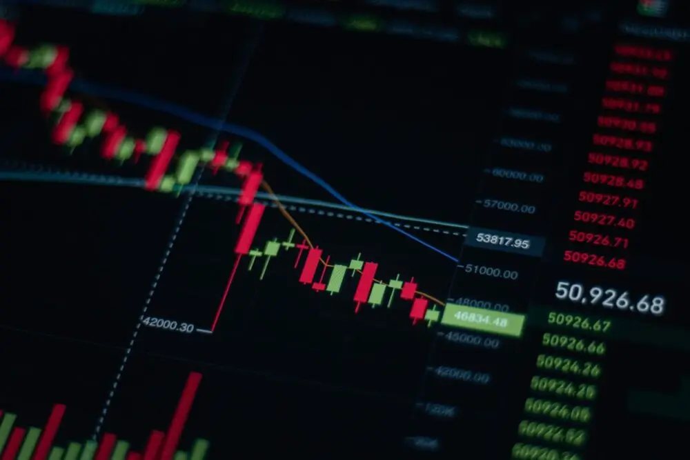 Stock market chart showing trends on a digital screen
