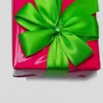 A red wrapped gift box with a green bow, a symbol of tech gifts under $100