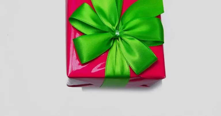 A red wrapped gift box with a green bow, a symbol of tech gifts under $100