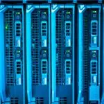 Illuminated server racks in a data center, the kind of hosting hardware PHP2Shell puts at risk