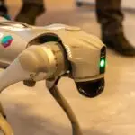 A Go2 branded robot dog indoors, the kind of robot affected by the Unitree Go2 vulnerability