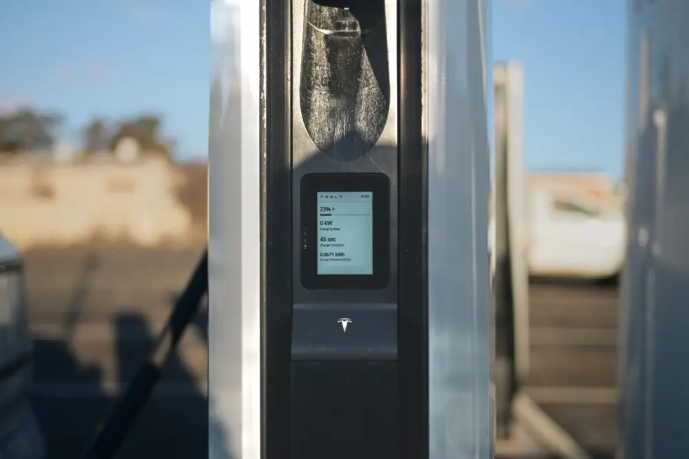 Charging station for electric cars, a symbol of Tesla's energy and spending plans