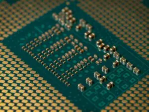 Microprocessor circuit board, illustrating the helium critical material designation for chipmaking