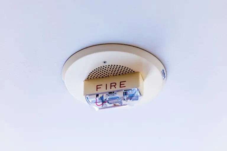 Ceiling mounted smoke and fire alarm, a reminder to change smoke alarm batteries