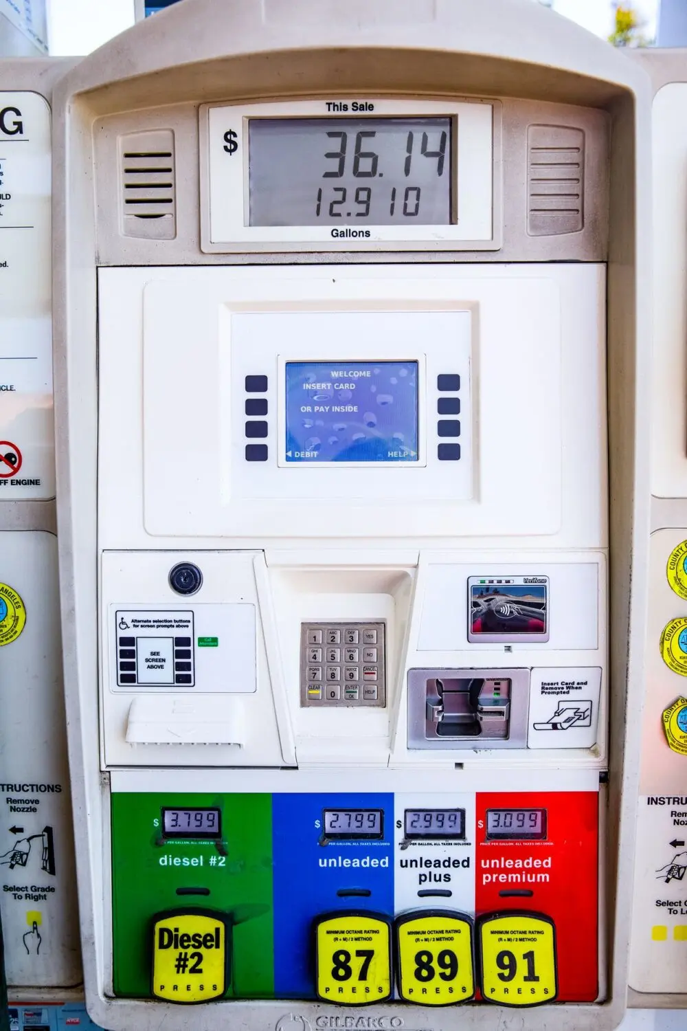 Fuel pump with diesel and unleaded options, a reminder that diesel is pricier than gas prices