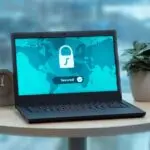 Laptop showing a padlock security screen, illustrating the Ivanti Connect Secure vulnerability