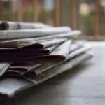 Stack of folded newspapers on a table, illustrating the Anthropic copyright lawsuit by news publishers