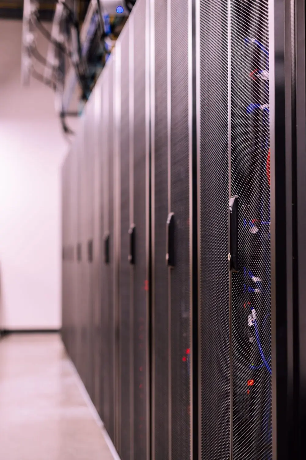 Rows of server racks in a data center, the kind of hardware inside Meta Prometheus