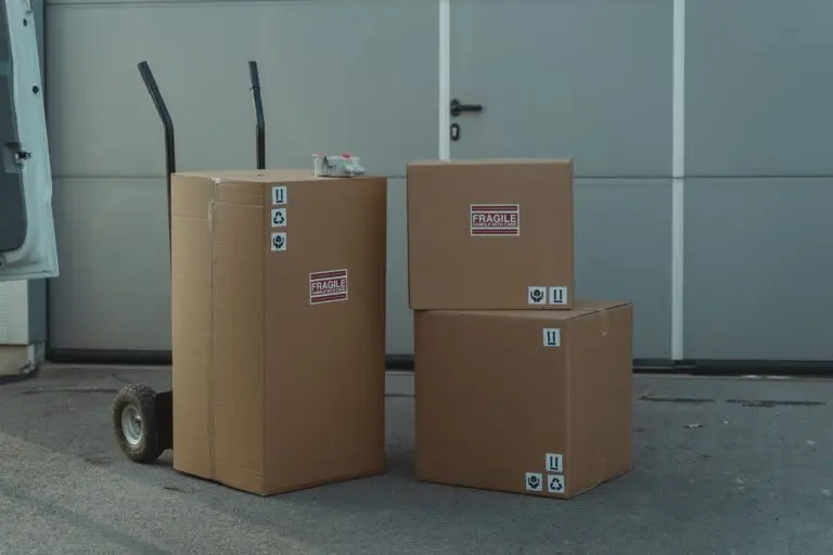 Cardboard boxes on a dolly, illustrating holiday return policies