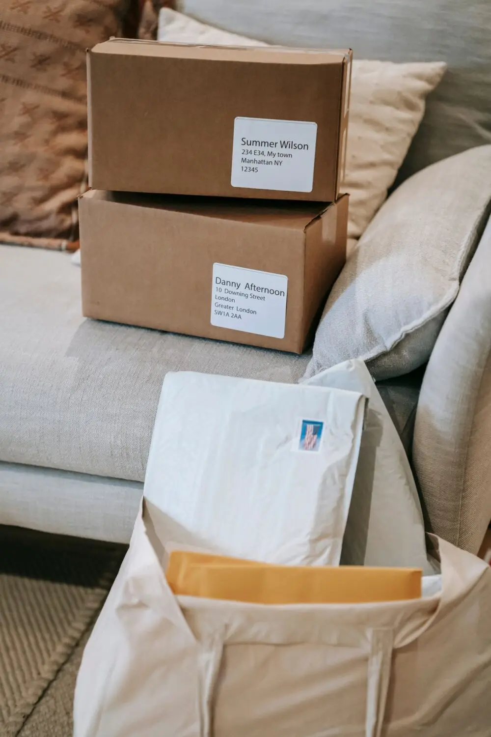 Cardboard boxes viewed from above, ready to mail before the holiday shipping deadlines
