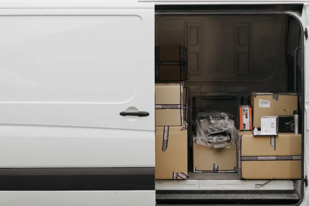 Delivery van filled with boxes ahead of UPS earnings