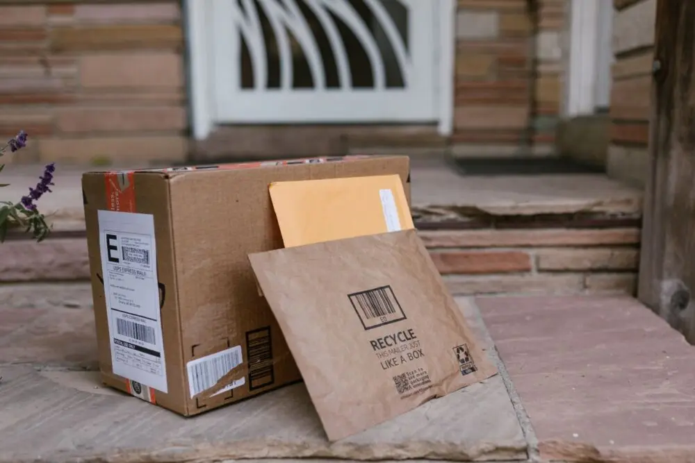 Delivered packages sitting on a doorstep during the holiday season