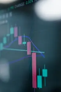 Close up of a digital stock market chart on a screen, a generic image for the Fed meeting and markets