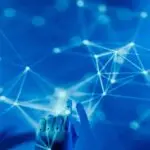 Robotic hand touching a digital network, illustrating OpenAI training data