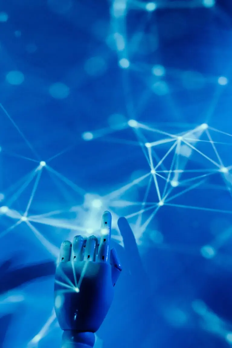 Robotic hand touching a digital network, illustrating OpenAI training data